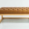 Sitzbank Chesterfield M-DEKO LPP-4 nach Maß aus Holz, mit Schuhregal und gestepptem Sitz aus braunem Kunstleder