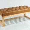 Sitzbank Chesterfield M-DEKO LPP-4 nach Maß aus Holz, mit Schuhregal und gestepptem Sitz aus braunem Kunstleder