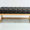 Sitzbank Chesterfield M-DEKO LPP-4 nach Maß aus Holz, mit Schuhregal und gestepptem Sitz aus dunkelbraunem Kunstleder
