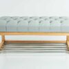 Sitzbank Chesterfield M-DEKO LPP-4 nach Maß aus Holz, mit Schuhregal und gestepptem Sitz aus grauem Kunstleder