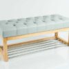 Sitzbank Chesterfield M-DEKO LPP-4 nach Maß aus Holz, mit Schuhregal und gestepptem Sitz aus grauem Kunstleder