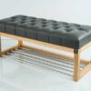 Sitzbank Chesterfield M-DEKO LPP-4 nach Maß aus Holz, mit Schuhregal und gestepptem Sitz aus dunkelgrauem Kunstleder