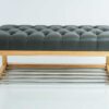 Sitzbank Chesterfield M-DEKO LPP-4 nach Maß aus Holz, mit Schuhregal und gestepptem Sitz aus dunkelgrauem Kunstleder