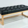 Sitzbank Chesterfield M-DEKO LPP-4 nach Maß aus Holz, mit Schuhregal und gestepptem Sitz aus schwarzem Kunstleder