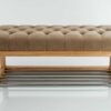 Sitzbank Chesterfield M-DEKO LPP-4 nach Maß aus Holz mit Schuhregal und gestepptem Sitz aus Cappuccino-farbigem Velours