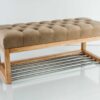 Sitzbank Chesterfield M-DEKO LPP-4 nach Maß aus Holz mit Schuhregal und gestepptem Sitz aus Cappuccino-farbigem Velours