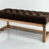 Sitzbank Chesterfield M-DEKO LPP-4 nach Maß aus Holz, mit Schuhregal und gestepptem Sitz aus dunkelbraunem Velours