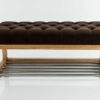 Sitzbank Chesterfield M-DEKO LPP-4 nach Maß aus Holz, mit Schuhregal und gestepptem Sitz aus dunkelbraunem Velours