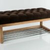 Sitzbank Chesterfield M-DEKO LPP-4 nach Maß aus Holz, mit Schuhregal und gestepptem Sitz aus dunkelbraunem Velours