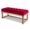 Sitzbank Chesterfield M-DEKO LPP-4 nach Maß aus Holz, mit Schuhregal und gestepptem Sitz aus rotem Velours