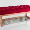 Sitzbank Chesterfield M-DEKO LPP-4 nach Maß aus Holz, mit Schuhregal und gestepptem Sitz aus rotem Velours