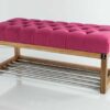 Sitzbank Chesterfield M-DEKO LPP-4 nach Maß aus Holz, mit Schuhregal und gestepptem Sitz aus pinkfarbigem Velours