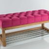 Sitzbank Chesterfield M-DEKO LPP-4 nach Maß aus Holz, mit Schuhregal und gestepptem Sitz aus pinkfarbigem Velours
