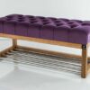 Sitzbank Chesterfield M-DEKO LPP-4 nach Maß aus Holz, mit Schuhregal und gestepptem Sitz aus lilafarbigem Velours
