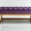 Sitzbank Chesterfield M-DEKO LPP-4 nach Maß aus Holz, mit Schuhregal und gestepptem Sitz aus lilafarbigem Velours