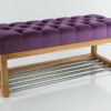 Sitzbank Chesterfield M-DEKO LPP-4 nach Maß aus Holz, mit Schuhregal und gestepptem Sitz aus lilafarbigem Velours