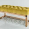 Sitzbank Chesterfield M-DEKO LPP-4 nach Maß aus Holz mit Schuhregal und gestepptem Sitz aus gelbem Velours