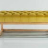 Sitzbank Chesterfield M-DEKO LPP-4 nach Maß aus Holz mit Schuhregal und gestepptem Sitz aus gelbem Velours