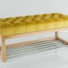 Sitzbank Chesterfield M-DEKO LPP-4 nach Maß aus Holz mit Schuhregal und gestepptem Sitz aus gelbem Velours