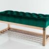 Sitzbank Chesterfield M-DEKO LPP-4 nach Maß aus Holz mit Schuhregal und gestepptem Sitz aus grünem Velours