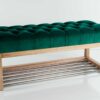Sitzbank Chesterfield M-DEKO LPP-4 nach Maß aus Holz mit Schuhregal und gestepptem Sitz aus grünem Velours