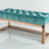 Sitzbank Chesterfield M-DEKO LPP-4 nach Maß aus Holz mit Schuhregal und gestepptem Sitz aus minzfarbigem Velours