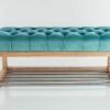 Sitzbank Chesterfield M-DEKO LPP-4 nach Maß aus Holz mit Schuhregal und gestepptem Sitz aus minzfarbigem Velours