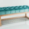 Sitzbank Chesterfield M-DEKO LPP-4 nach Maß aus Holz mit Schuhregal und gestepptem Sitz aus minzfarbigem Velours