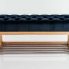 Sitzbank Chesterfield M-DEKO LPP-4 nach Maß aus Holz mit Schuhregal und gestepptem Sitz aus dunkelblauem Velours