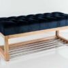 Sitzbank Chesterfield M-DEKO LPP-4 nach Maß aus Holz mit Schuhregal und gestepptem Sitz aus dunkelblauem Velours
