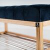 Sitzbank Chesterfield M-DEKO LPP-4 nach Maß aus Holz mit Schuhregal und gestepptem Sitz aus dunkelblauem Velours