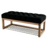 Sitzbank Chesterfield M-DEKO LPP-4 nach Maß aus Holz mit Schuhregal und gestepptem Sitz aus schwarzem Velours