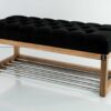 Sitzbank Chesterfield M-DEKO LPP-4 nach Maß aus Holz mit Schuhregal und gestepptem Sitz aus schwarzem Velours