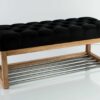 Sitzbank Chesterfield M-DEKO LPP-4 nach Maß aus Holz mit Schuhregal und gestepptem Sitz aus schwarzem Velours