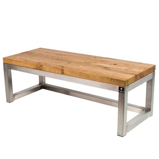 LM13 Bank Sitzbank Holz Sitzflaeche aus Massivholz Gestell Edelstahl