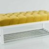 Sitzbank Chesterfield M-DEKO LPP-4 nach Maß aus Holz, mit Schuhregal und gestepptem Sitz aus gelbem Velours
