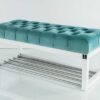Sitzbank Chesterfield M-DEKO LPP-4 nach Maß aus Holz, mit Schuhregal und gestepptem Sitz aus minzfarbigem Velours