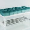 Sitzbank Chesterfield M-DEKO LPP-4 nach Maß aus Holz, mit Schuhregal und gestepptem Sitz aus minzfarbigem Velours