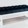 Sitzbank Chesterfield M-DEKO LPP-4 nach Maß aus Holz, mit Schuhregal und gestepptem Sitz aus dunkelblauem Velours