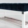 Sitzbank Chesterfield M-DEKO LPP-4 nach Maß aus Holz, mit Schuhregal und gestepptem Sitz aus dunkelblauem Velours
