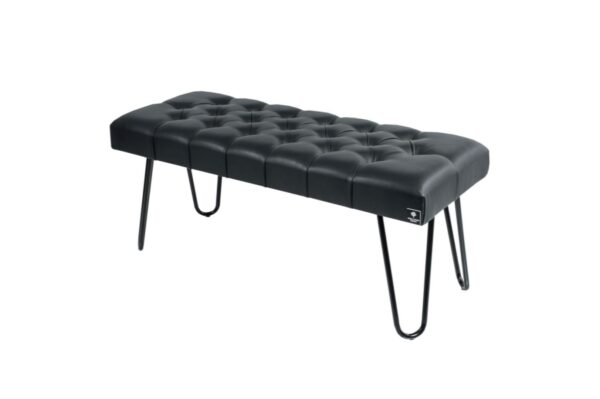 Polsterbank Chesterfield gesteppt M-DEKO LPM-12 Sitz aus schwarzem Kunstleder und Metallbeine schwarz