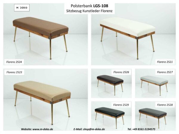 Collage Gepolsterte Sitzbänke M-DEKO LGS-108 Loft, nach Maß, Sitz aus Holz und Kunstleder, Metallbeine