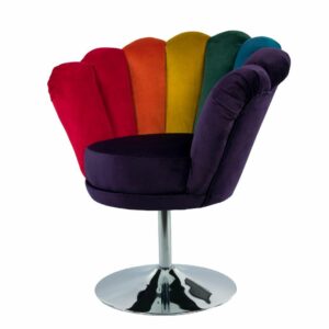 Sessel Loungesessel M-DEKO Modell LUX "Joker", Drehbar, Bezug aus Velours in Regenbogen Farben