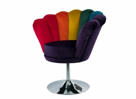 Sessel Loungesessel M-DEKO Modell LUX "Joker", Drehbar, Bezug aus Velours in Regenbogen Farben