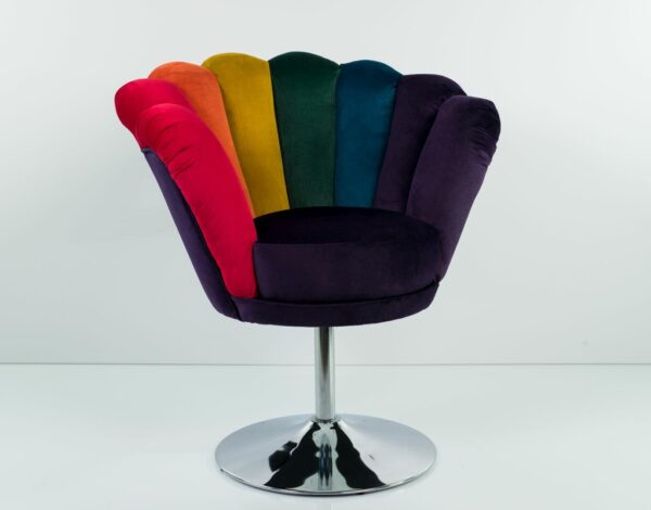 Sessel Loungesessel M-DEKO Modell LUX "Jocker", Drehbar, Bezug aus Velours in Regenbogen Farben