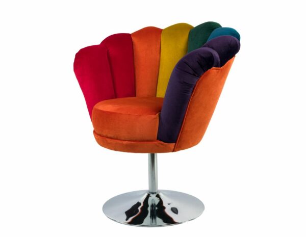 Sessel Loungesessel M-DEKO Modell LUX "Joker", Drehbar, Bezug aus Velours in Regenbogen Farben