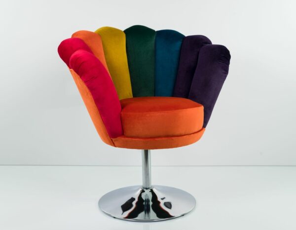 Sessel Loungesessel M-DEKO Modell LUX "Jocker", Drehbar, Bezug aus Velours in Regenbogen Farben