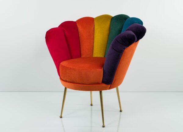 Sessel Loungesessel M-DEKO Modell LUX "Jocker", Rundsessel mit Bezug aus Velours in Regenbogen Farben