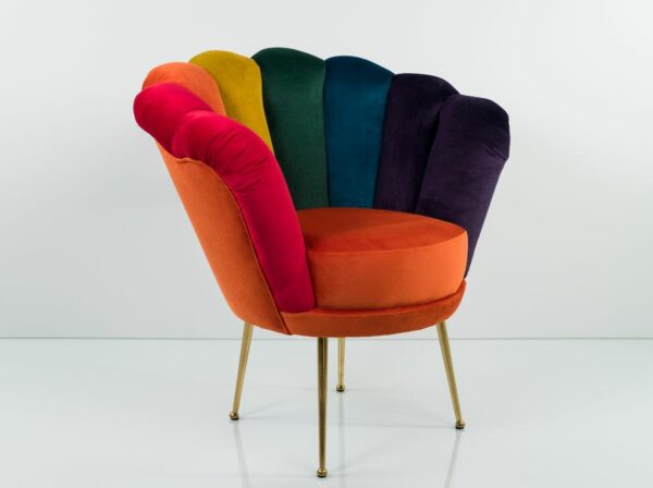 Sessel Loungesessel M-DEKO Modell LUX "Joker", Rundsessel mit Bezug aus Velours in Regenbogen Farben