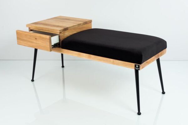 Sitzbank M-DEKO LGS-106 mit Schublade, Sitz aus Holz und Velvet gepolstert, Metallbeine, nach Maß